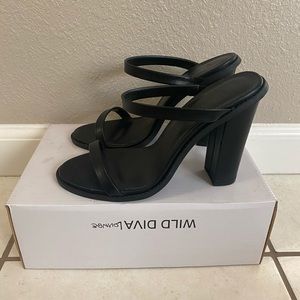 Women’s Slip in Black Faux Leather Heels